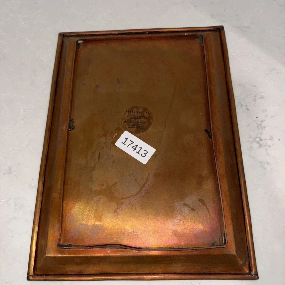 Pottery Barn Solid Heavy Copper tray made in India Rolled Edge 11